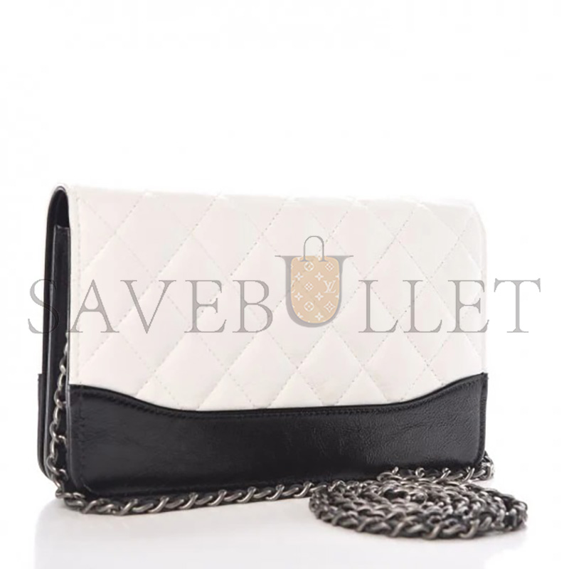 Ch**el MASTER AGED CALFSKIN QUILTED GABRIELLE WALLET ON CHAIN WOC WHITE BLACK A84389 (19*13*4cm)